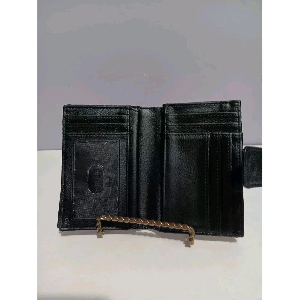 Wallet Bi-fold Black Genuine Leather Tab Snap Closure 5